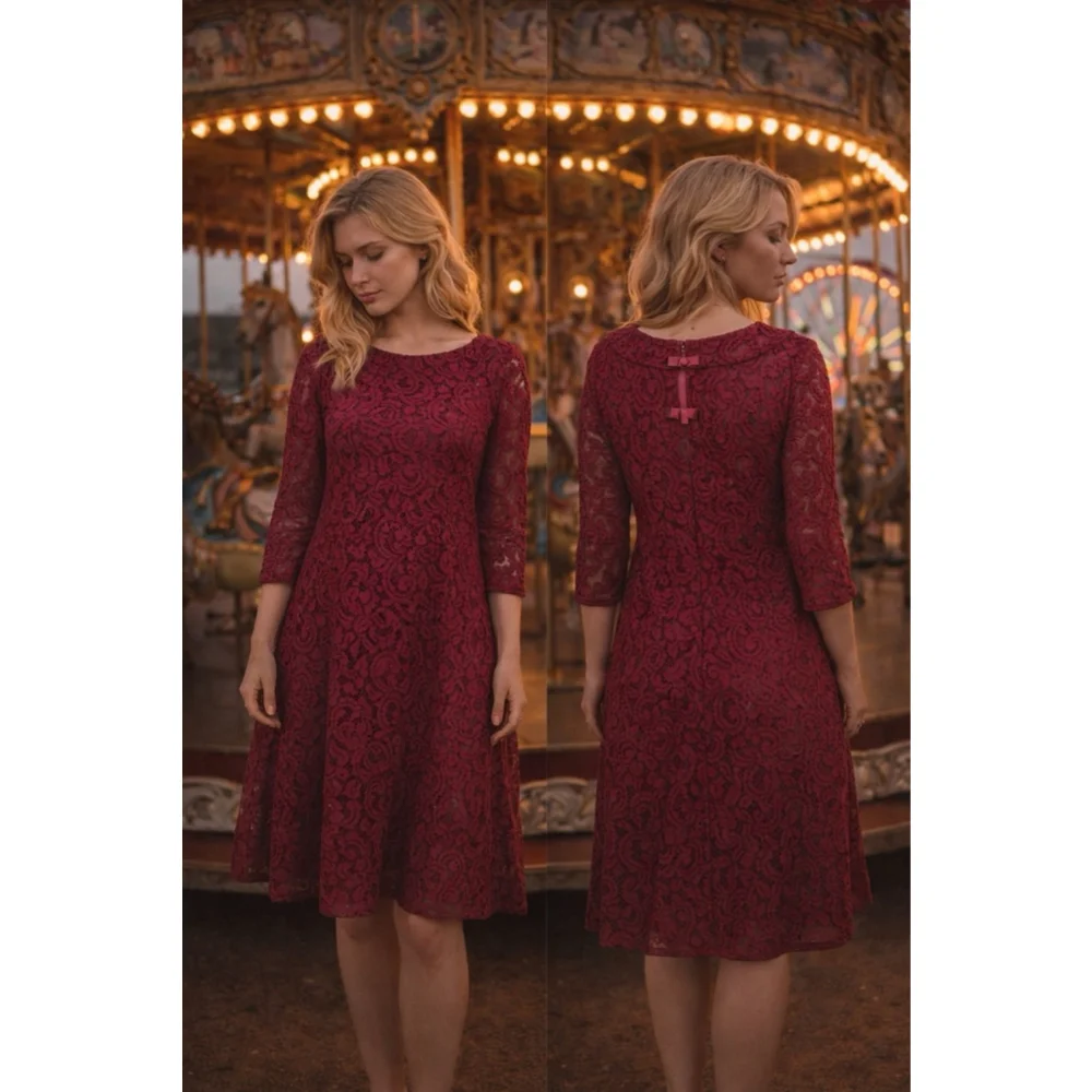 Women's Eva Mendes New York & Company Burgundy Lace Long Sleeve Dress XXL